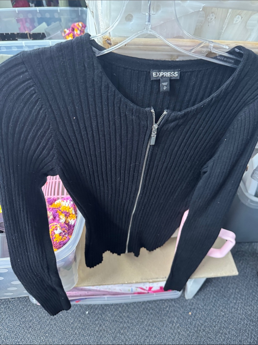 Express ribbed full zip sweater S // 081935
